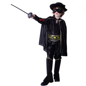 Halloween Novo Deaign Cosplay Zorro, Fant, Otroci, Oblačila, Modno Obleko Modne Črne Jumpsuit Z Naglavni Del In Eyepatch