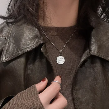 S925 sterling srebrni nakit z retro pismo krog kartico ogrlica pulover verige kratke temperament ogrlico, obesek za ženske