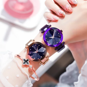 Luksuzni dame watch magnetni star ura moda obleko nepremočljiva gemstone diamond ženske gledajo Poslovnih študent quartz uro