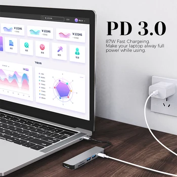 6 V 1 USB C VOZLIŠČE Tipa C do HDMI je Združljiv 4K Adapter TF SD Card Reader za MacBook Air Pro Podporo OTG Laptop Razširitveno Postajo