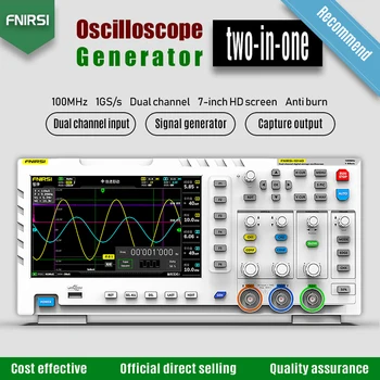 FNIRSI 1014D Prenosni razširljiv odprtokoden 2 V 1, Dual Channel Vhod Signal Generator Namizje Oscilloscope 1GSa/s Hitrost Vzorčenja
