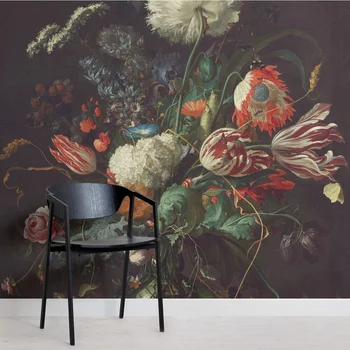 Bacaz Temni Cvetlični Vazi s Cvetjem Heem Ozadje Zidana za jedilnico Ozadje 3D Stene papirja Freske Decor Art Steno