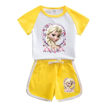 Disney Lep Otroci Obleke Poletje Majica&hlače Dva Kosa Zamrznjene Elsa Princesa Malo Dekleta Obleke Nastavite Otroci Trenirke Najstniki