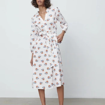 2021 zahodni slog eleganten modni tiskano polo ovratnik, dolgi rokavi čipke beloprsi singl žensk priložnostne modi obleko