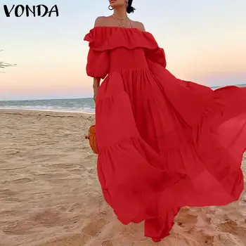 Ženske'Summer Sundress Seksi Off Ramenski Večer Stranka Maxi Dolgo Obleko 2021 VONDA Priložnostne Vestidos Sundress Haljo Femme