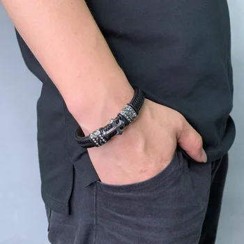 Moda za Moške Zapestnice iz Nerjavnega Jekla, Prečni Black Pleteni Usnjene Zapestnice&Bangles Trendy Moški Nakit Darilo BB0063