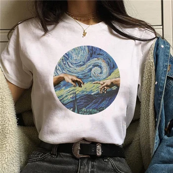 Estetski Grafični Smešno Roke Tiskanja Vincent Van Gogh Moda Vrh Tees Ženski Van Gogh Harajuku Estetska Oblačila Ženske T-shirt