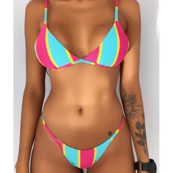 Seksi Prugasta Tiskanja Tangice Bikini Push Up Kopalke Ženske 2021 Kopalke Trikotnik Bikini Brazilski Kopalke Ženske Cvetlični Plaži