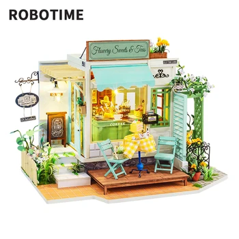 Robotime Rolife DIY Lutke Prosti Čas Serija Lesenih Miniaturne Hiše za Dekleta Darilo za Rojstni dan DG146 Cvetličnih Sladkarije & Čaji