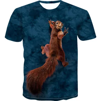 Za moške in ženske zadnje tri-dimenzionalni veverica prevelik T-shirt 3D poletje živali natisniti moda priložnostne O-vratu kratek rokav