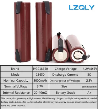 3,6 V HG2 18650 20A BATERIJO 3000mAh 18650HG2 High-current odvajanje 30A Litijeva Baterija za ponovno Polnjenje za izvijač + DIY Niklja