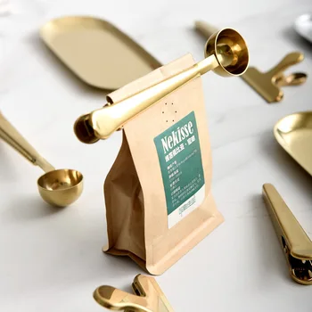 Dva-v-enem Nerjavečega Jekla Kave Žlico Tesnjenje Posnetek Kuhinja Zlato Pribor Prejemnika Cafe Expresso Cucharilla Dekoracijo