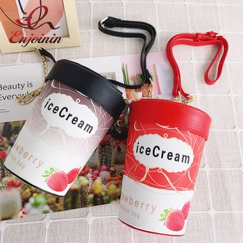 Ice Cream Oblikovan Crossbody Vrečko Modno Novost, Torbice in Torbe Torba za Ženske Srčkan Verigi Rame Pu Usnje Vedro
