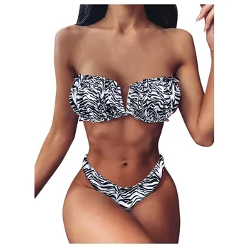 Bikini 2021 Kopalke Seksi Kopalke Ženske Visoko Pasu Bikini Komplet V Vratu Kopalke Bandeau Ženski Plaža Obrabe, Visoko Izreži Biquini