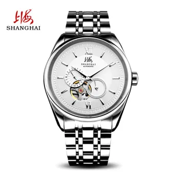 Shanghai gledajo moški avtomatsko mehansko uro votlih skozi dno koledar nepremočljiva 863 moda preprost jekla pasu watch