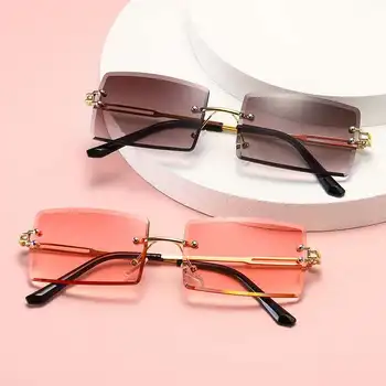 2020 Retro Sončna Očala Ženske Blagovne Znamke, Modni Oblikovalec Rimless Gradient Sončna Očala Odtenki Rezanje Objektiv Ženske Očala Brez Okvirjev