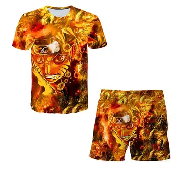 Naruto - T-shirt Otrok Kratek Rokav Obleko Majica+hlače 2pcs poliester 4-14Y Malčka Dekleta Fantje Fant Obleke, Kompleti Športnih Obleko