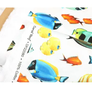 Lep 110 cm Širok Ocean Fish Tiskanja Tkanine, Bombažne Tkanine Mozaik Needlework za Šivanje DIY Ročno izdelana Obleka Material