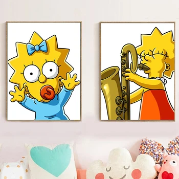 Risanka Anime Simpsons Poster Tiskanje Wall Art Slikarstvo na Platno za Nursey Vrtec Doma Dekoracijo Sten Sliko Cuadros