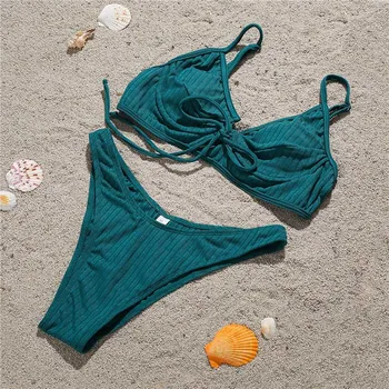 INGAGA Belušno Bikini Prsih Pasu Ženske Kopalke 2021 Push Up Kopalke Trdna kopalke Poletje Nove Seksi Visoko Izreži Plažo