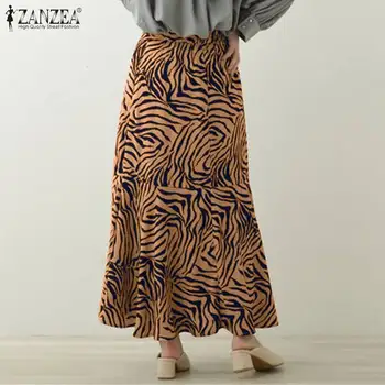 Ženske Zebra Natisnjeni Mid-tele morska deklica Krila ZANZEA Stilsko Pomlad Visoko Pasu Priložnostne Obleko Nazaj Zip Jupe Stranka Faldas Saia Krilo
