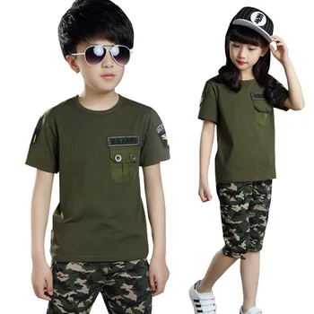 Fantje in Dekleta Športne Obleke Poletje 2020 Bombaž Najstniški Otroci 4 6 8 10 12 14 15 Let Vojske Zelena Otroci Priložnostne Dva Kosa Določa