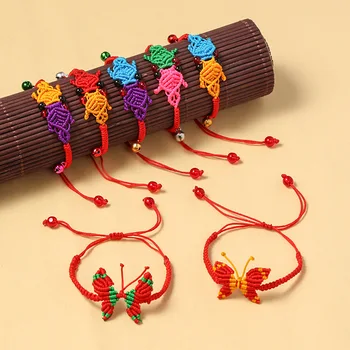 Nove Unisex Pisane Ročno izdelane Vezavi Preprosto Srečen Zapestnica Za Ženske Človek Otroci Kitajski Tradiciji Blagoslov Rdeča Zapestnica Nakit