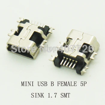 10PCS Mini Priključek USB Tip B 5pin SMT PCB Board Korito 1.7 USB-Vtičnico Ženski Jack 2.0
