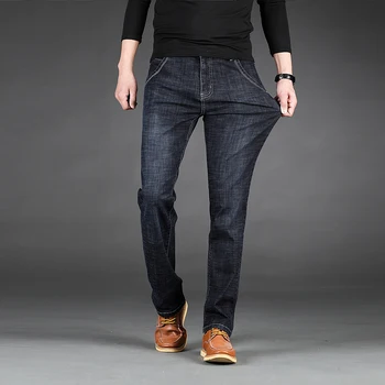 2021 Pomlad Novih Moških Klasičnih Črno Modra Slim-Fit Jeans Poslovnih Vrečasta Kavbojke Moški Redno Fit Traper Hlače Moški blagovne Znamke Hlače