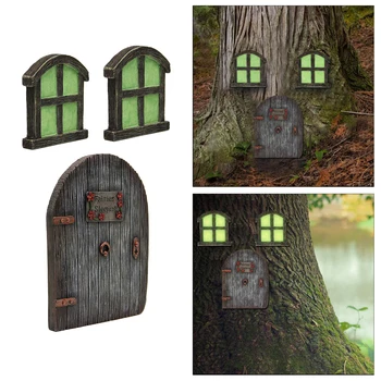 Miniaturni Pravljice Gnome Domov Okna in Vrata za Drevesa, Dvorišče Art Vrt Kiparstvo Dekoracijo