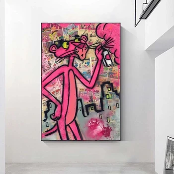 Grafiti Pink Panther Platno Slikarstvo Pisane Plakate in grafike Cuadros Wall Street Art Slike za Dnevni Sobi Doma Dekor