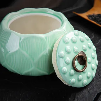 Zaprti Shranjevanje Čaja Posode Teaware Gospodinjski Kuhinja Oskrbe Velika Velikost Celadon Lotus Čaj Caddy Puer Zeleni Čaj Polje Jar