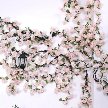 170 cm Ponaredek Češnjev Cvet vinske trte umetno Sakura Garland cvetje Rattan Veje Stranka Domov Poroko Ozadju Dekoracijo Sten