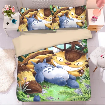 Priljubljen Anime Totoro 3D Posteljnina Nabor Rjuhe Prevleke Pillowcases Tolažnik Posteljnina Določa Bedclothes Posteljno Perilo Totoro posteljnina določa 01