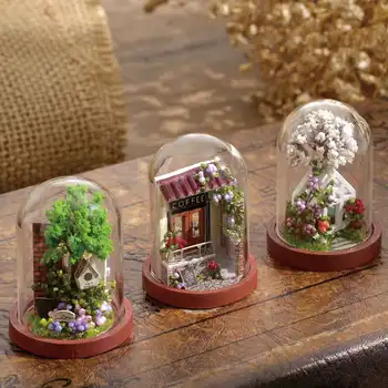 DIY Hiše, Lesena Lutka Hiše Miniaturni Lutke Pohištvo Komplet z LED Igrače za Otroke Božično Darilo Mini Hiša
