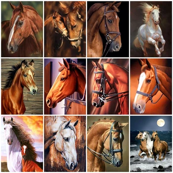 HUACAN Unframe Konj DIY Barvanje Z Številkami Živali Kit, Barvanje Z Številkami Stenskih slikah, Akrilne Barve Na Platnu Doma Dekor