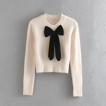 Ženske traff-slog za2019 novi jesenski in zimski pulover okrašena z žametno lok