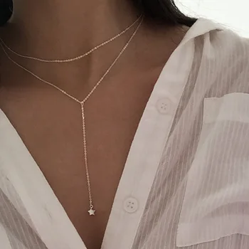 Star ogrlico, obesek za ženske dvojno verigo ovratnik ogrlica 2020 modni nakit za ženske ogrlica clavicle verige