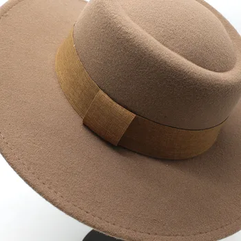 Nov prstan v obliki pavšalnih-top Fedora volne klobučevine big kapi Bowler pokrivalo ženske spomladi in jeseni in pozimi ravno-top volnene klobuk