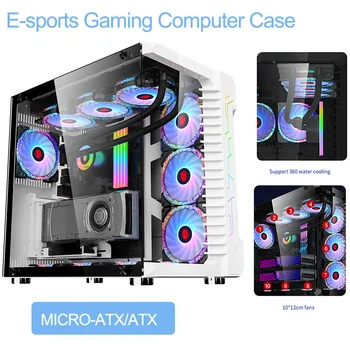 GAMEKM E-Šport Gaming Računalnik Primeru, Podpora MICRO-ATX/ATX matične plošče Mid-Stolp Kaljena Steklena Plošča Namizni RAČUNALNIK Primeru HDD/SSD