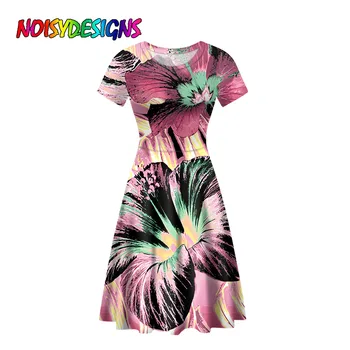 NOISYDESIGNS Obleka Ženske Poletne Obleke Kratek Rokav Hawaiian Tropskih Cvjetnim Natisne O-Vratu Priložnostne Obleko Plaži Obleke Sukienka
