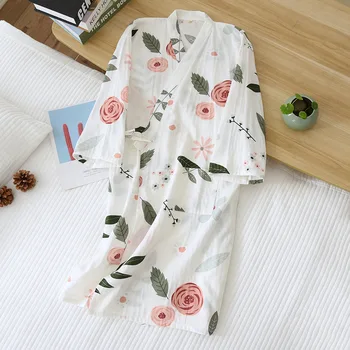 Japonski Kimono Style Pižamo Poletje Novo Bombaž Bombaž Krpo Ženske Pižame Ženske Spa Kopalni Plašč Domov Nositi Dolgo Pižami