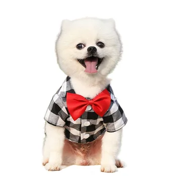 Britanski Stil Kariran Pet Oblačila za Pse, Kuža Srajce Lok Kravato francoski Buldog Chihuahua Majica za Majhne, Srednje Mačka Pes
