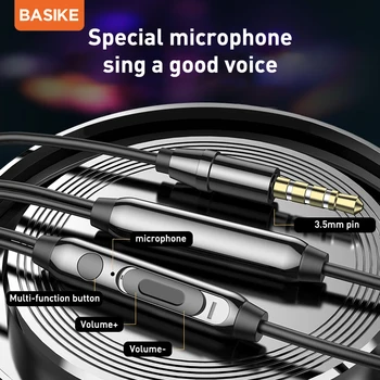 BASIKE Bas Žične Slušalke 3.5 mm Šport in-ear Slušalke z Mikrofonom Hi-fi Slušalke Slušalke za iPhone Xiaomi Huawei Samsung