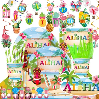 Havajih ALOHA Temo Stranki Namizna Dekoracija Papir Pokal Ploščo Plenice Slame, Vilice, Žlica Baby Tuš za Odrasle Otroke za Rojstni dan Dobave