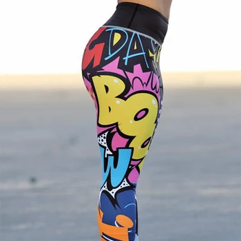 CHRLEISURE Vaja Dokolenke Visoko Pasu Potisnite Navzgor Leggins Fitnes Legging Femme Hlače Cool Hip-hop Ženske Dokolenke Grafiti