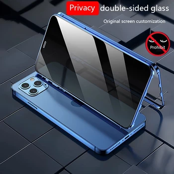 Magnetni Zasebnosti Steklo Ohišje za IPhone 11 12 Pro Max 7 8 6 6S Plus Anti-Spy 360 Zaščitna Magnet Primeru za IPhone X XS XR Pokrov