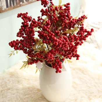 Umetni Fižol Cvetje, Poročni Šopek Jesenski Okras Božič Rdeče Sadje Berry Bean Cvetje Božično Drevo Decor