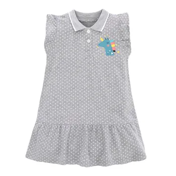 Frocks za Dekleta 2021 Poletje Baby Dekle Vestiods Oblačila Malčka Pika Samorog Tiskanja Sivo Obleko za Otroke 2-7 Let S1098