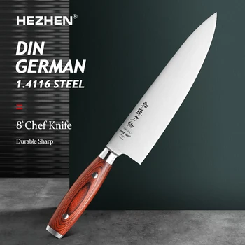 HEZHEN 8 Cm Kuhar, Noži za High-end nemški DIN1.4116 Iz Nerjavečega Jekla Lepo Darilo Polje Pakka Leseni Ročaj Kuhinjski Noži